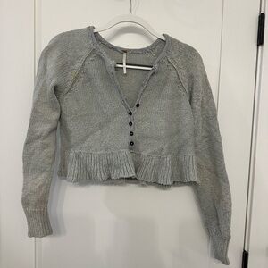 Free People Gray Cardigan with Ruffled Hem